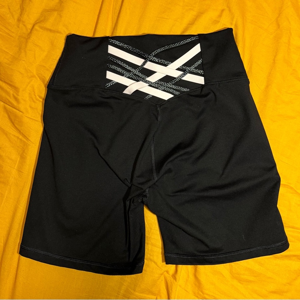 Fabletics Black Bike Shorts with White Accents
